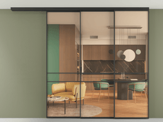 Перегородка Formato вдоль стены на потолок 3 створки с синхронным механизмом