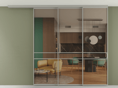 Перегородка Formato вдоль стены на потолок 3 створки с синхронным механизмом