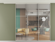 Перегородка Formato вдоль стены на потолок 3 створки с синхронным механизмом