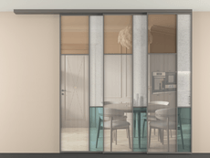 Перегородка Mosaic вдоль стены на потолок 3 створки с синхронным механизмом