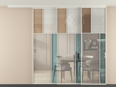 Перегородка Mosaic вдоль стены на потолок 3 створки с синхронным механизмом