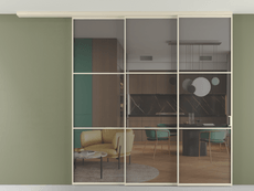 Перегородка Formato вдоль стены на потолок 3 створки с синхронным механизмом