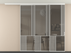 Перегородка Мозаик вдоль стены на потолок 3 створки с синхронным механизмом