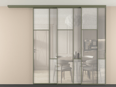 Перегородка Мозаик вдоль стены на потолок 3 створки с синхронным механизмом