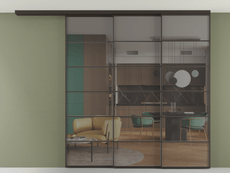 Перегородка Формато вдоль стены на потолок 3 створки с синхронным механизмом