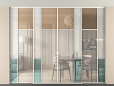 Перегородка Mosaic внутри проёма четырёхстворчатая со скрытым креплением в потолок