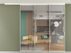 Перегородка Formato вдоль стены на потолок 3 створки с синхронным механизмом