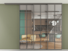 Перегородка Formato вдоль стены на потолок 3 створки с синхронным механизмом