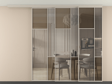 Перегородка Mosaic вдоль стены на потолок 3 створки с синхронным механизмом