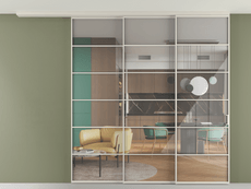 Перегородка Formato вдоль стены на потолок 3 створки с синхронным механизмом