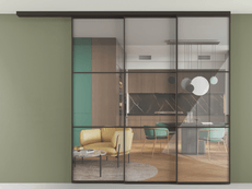 Перегородка Formato вдоль стены на потолок 3 створки с синхронным механизмом