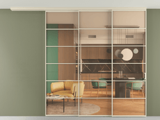 Перегородка Formato вдоль стены на потолок 3 створки с синхронным механизмом