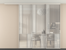 Перегородка Mosaic вдоль стены на потолок 3 створки с синхронным механизмом