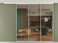 Перегородка Formato вдоль стены на потолок 3 створки с синхронным механизмом