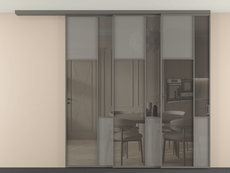 Перегородка Мозаик вдоль стены на потолок 3 створки с синхронным механизмом