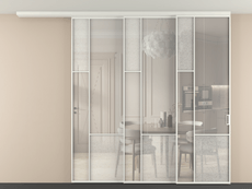 Перегородка Мозаик вдоль стены на потолок 3 створки с синхронным механизмом