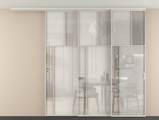 Перегородка Мозаик вдоль стены на потолок 3 створки с синхронным механизмом