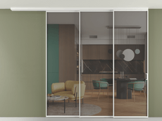 Перегородка Formato вдоль стены на потолок 3 створки с синхронным механизмом