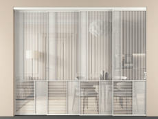 Перегородка Mosaic внутри проёма 4 створки с синхронным механизмом