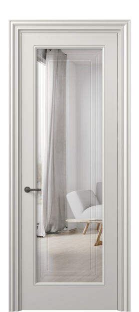 Дверь межкомнатная 8400 МСР Двустороннее зеркало с гравировкой Маскот. Цвет Матовый серый. Материал Гладкая эмаль. Коллекция Маскот. Картинка.